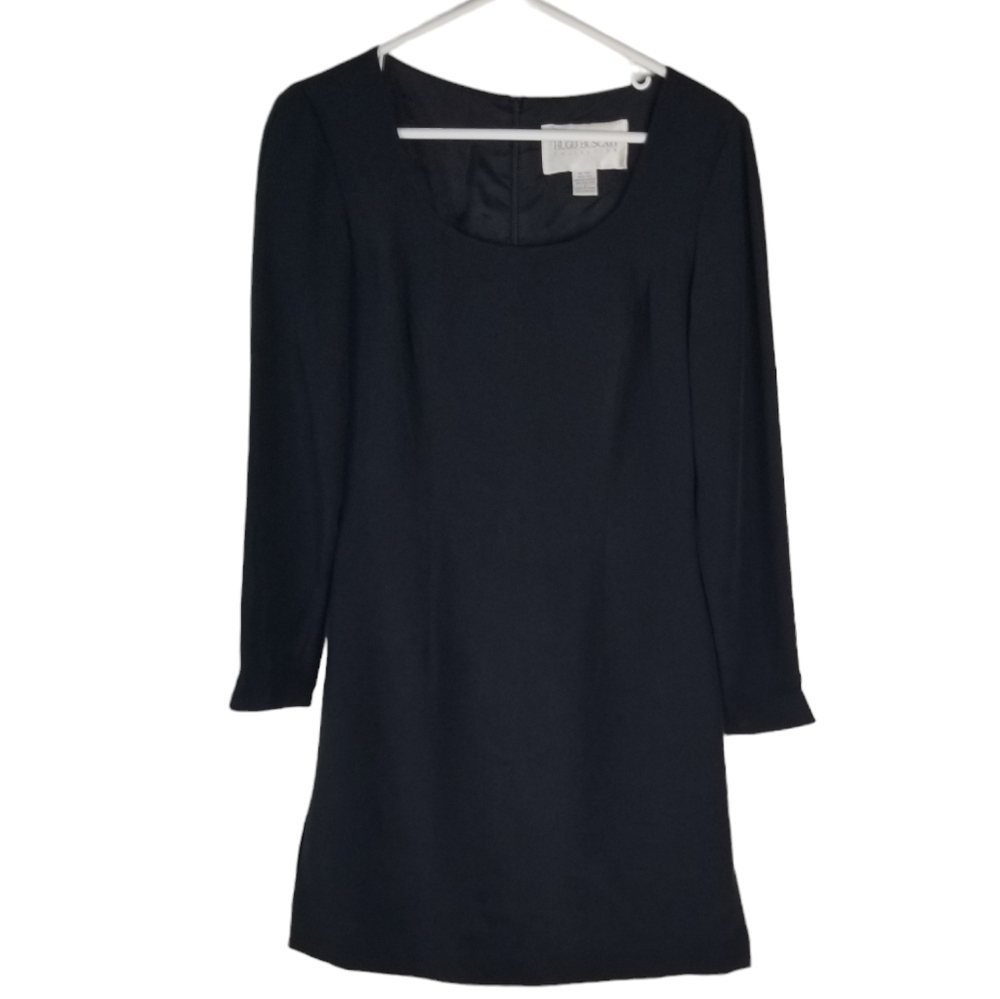Hugo Buscati Black Long Sleeve 100% Silk Sheath Dress Size 2